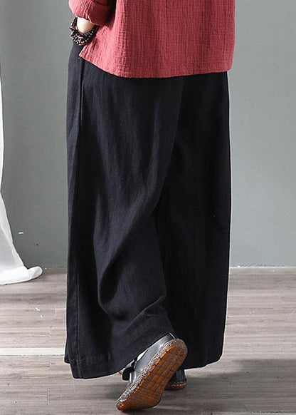 Diy Black Retro Tie Waist Fall Wide Leg Pants