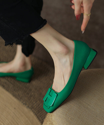 Black Comfy Cowhide Leather Splicing Flat Shoes