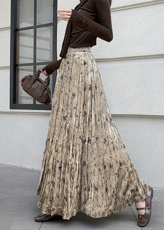 Apricot Print Draping Silk Velvet Skirts Spring