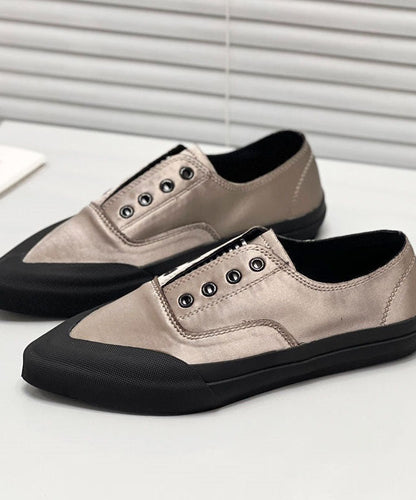 Khaki Silk Blended Boutique Splicing Pointed Toe Flat Shoes for