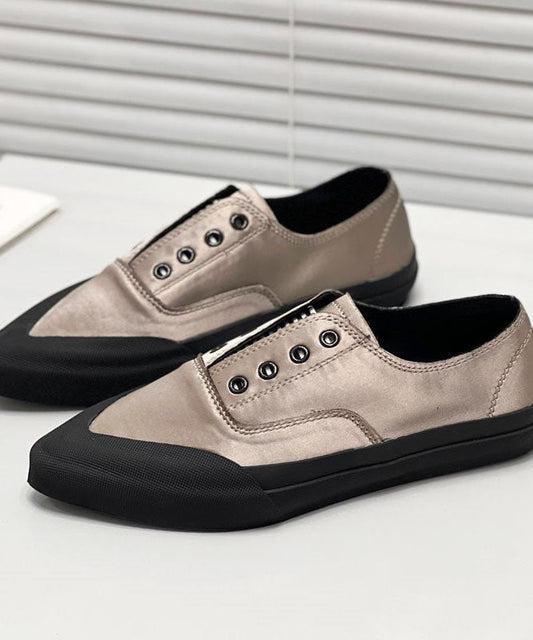 Khaki Silk Blended Boutique Splicing Pointed Toe Flat Shoes for