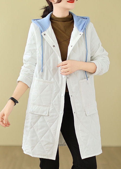 White Pockets Fine Cotton Filled Hoodie Coat Winter