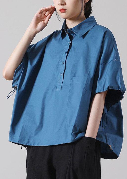 Blue Cinched Cotton Short Sleeve Shirts