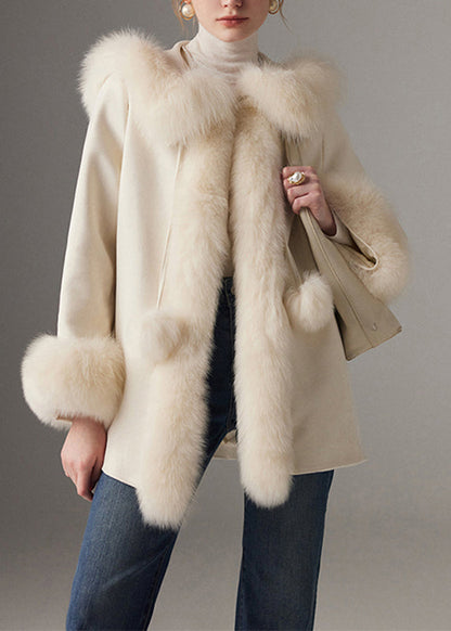 White Fuzzy Ball Decorated Fine Cotton Filled Coats Winter
