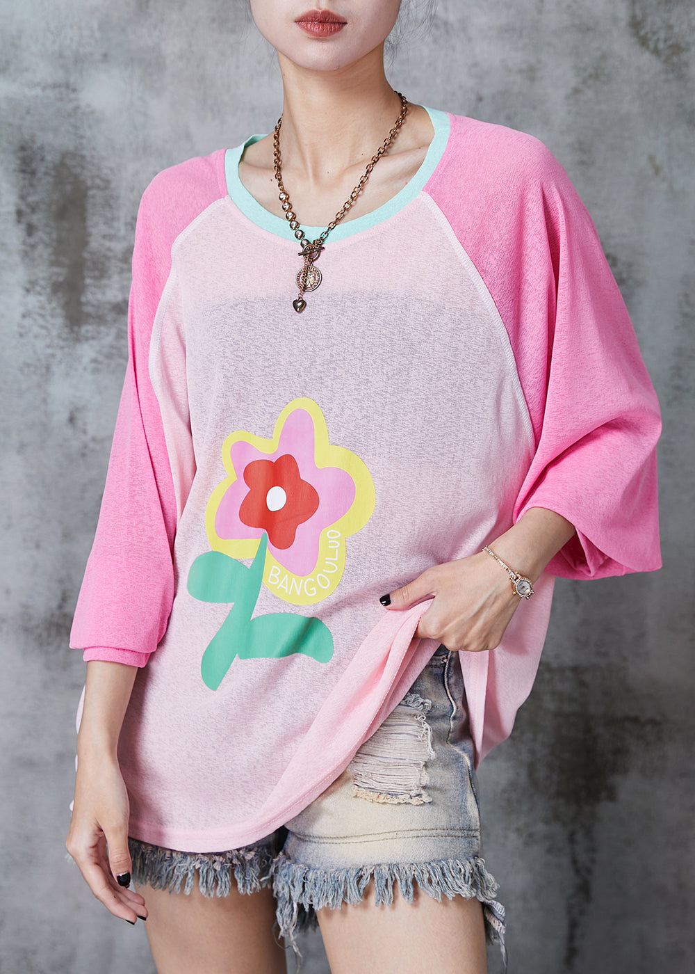 Pink Cotton Upf 50+ Shirt Tops Oversized Summer