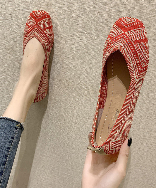 Comfy Flat Shoes Red Knit Fabric Boutique Print Flat Shoes for
