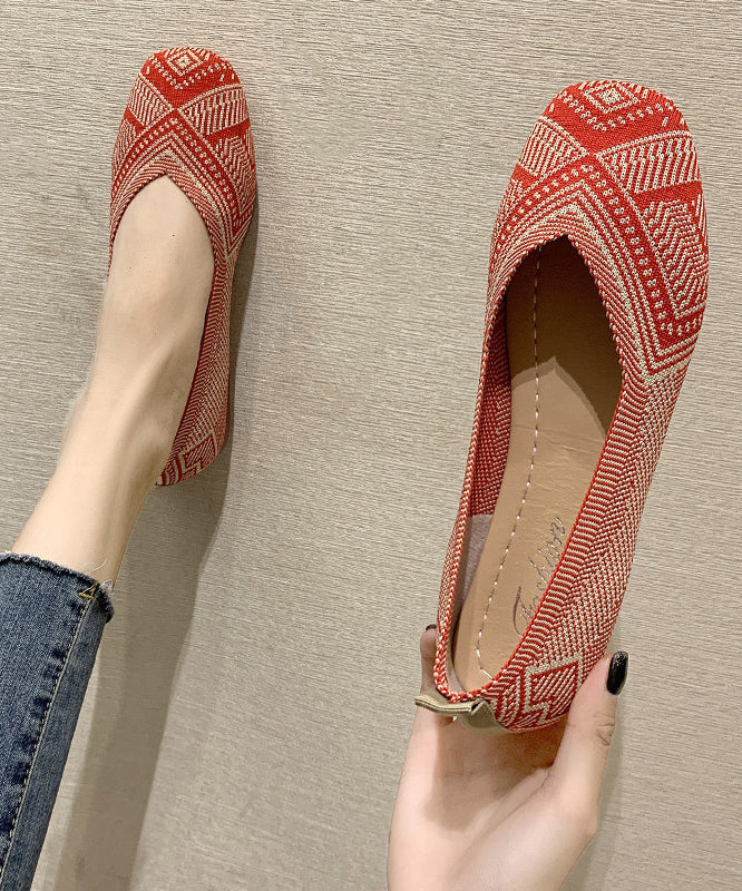Comfy Flat Shoes Red Knit Fabric Boutique Print Flat Shoes for