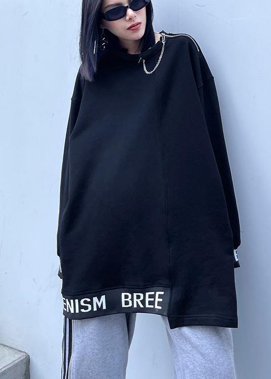 Simple O Neck Asymmetric Spring Tunics for Black Letter Tops