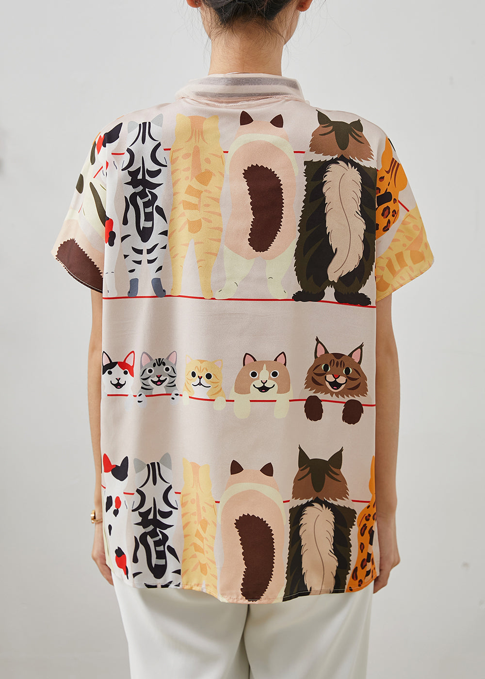 Modern Apricot Animal Print Silk Blouse Top Summer