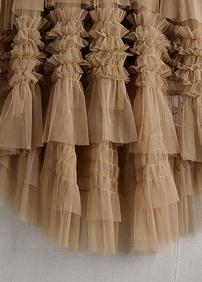 Art Khaki Low High Design Tulle Skirt Spring