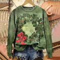 Comstylish Women's Vintage Christmas Wreath Print Crew Neck Long Sleeve Sweatshirt