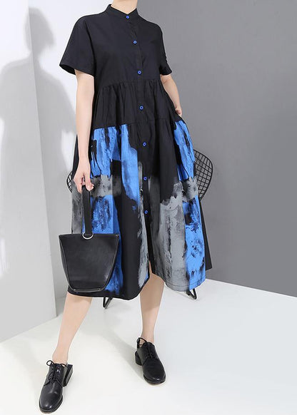Woman Summer Black Shirt Lady Midi Dress