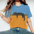Abstract Creative Floral Lazy Black Cat  Painting Art T-Shirt elevenforest