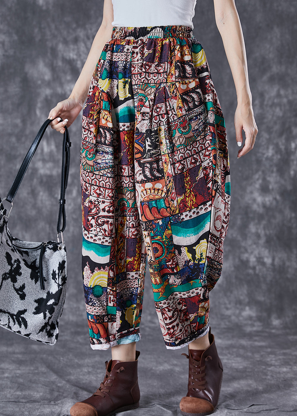 Chocolate High Waist Oversized Print Cotton Pants Summer