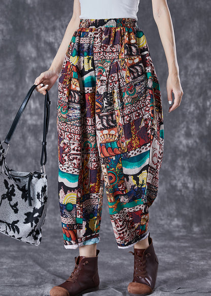 Chocolate High Waist Oversized Print Cotton Pants Summer