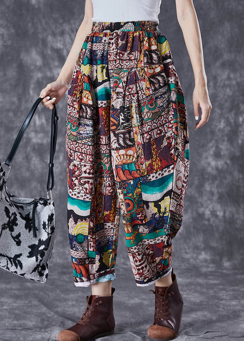 Chocolate High Waist Oversized Print Cotton Pants Summer