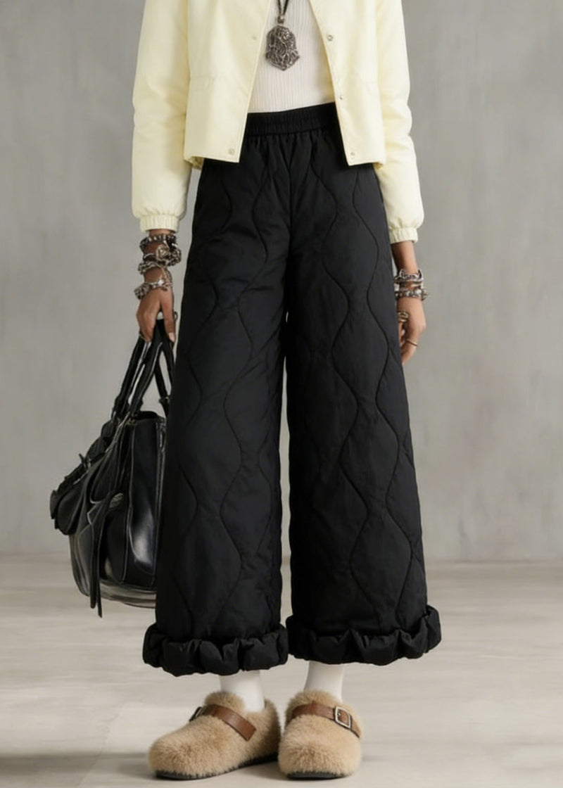 Stylish Beige Elastic Waist Fine Cotton Filled Crop Pants