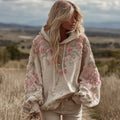 Comstylish Women's Pink Floral Embroidery Art Casual Hoodie
