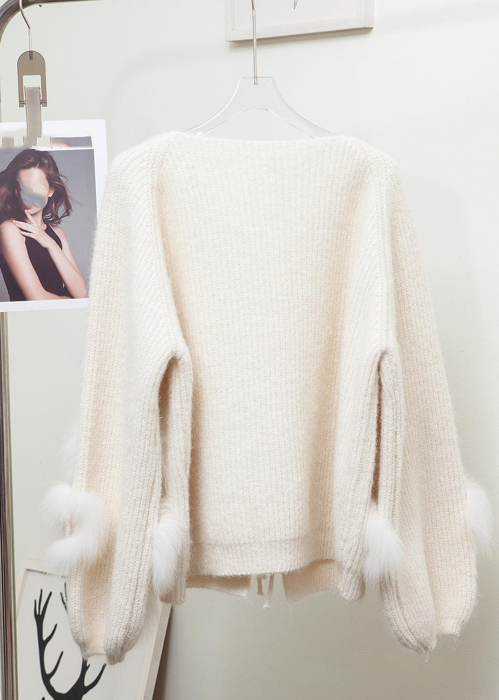 Lantern Red V Neck Tie Waist Mink Hair Knitted Cardigan Long Sleeve