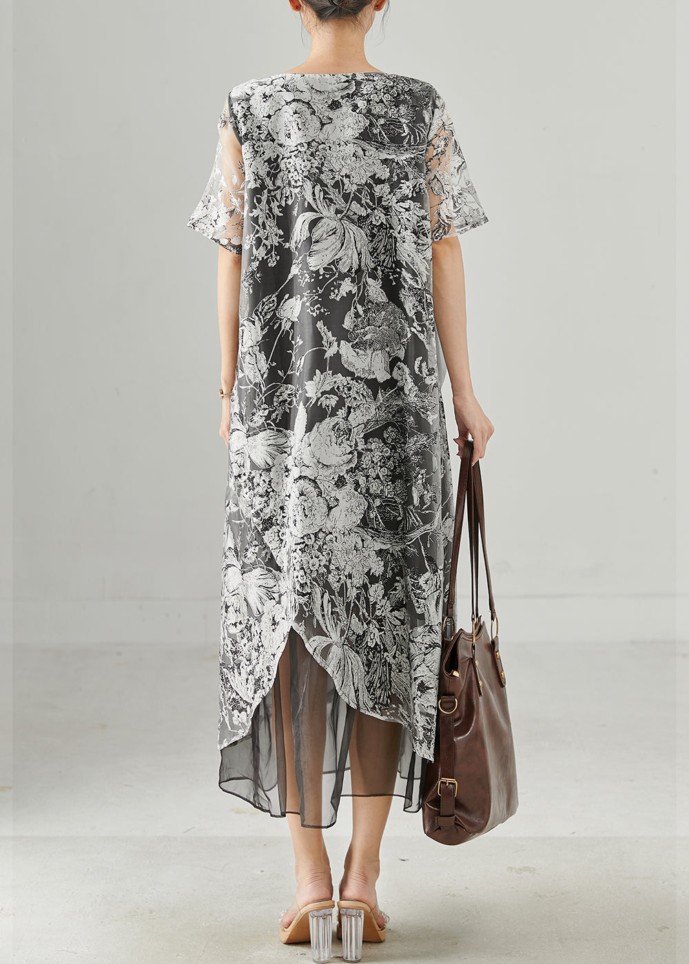 Grey Print Tulle Vacation Dresses Summer