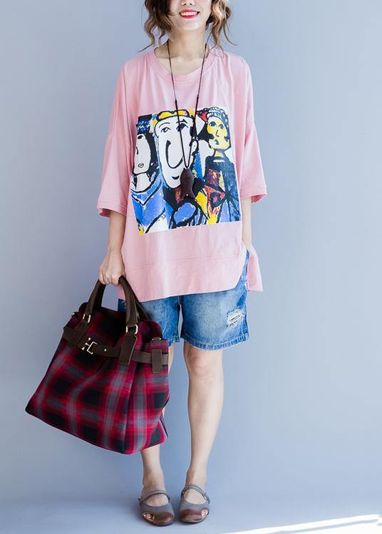 Pink Graphic Half Sleeve Cotton Summer Top