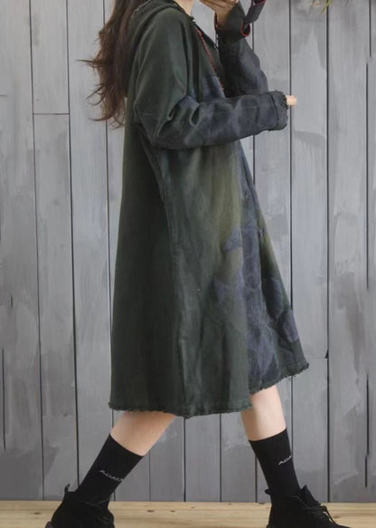 Purple Hooded Print Patchwork Cotton Dress Spring