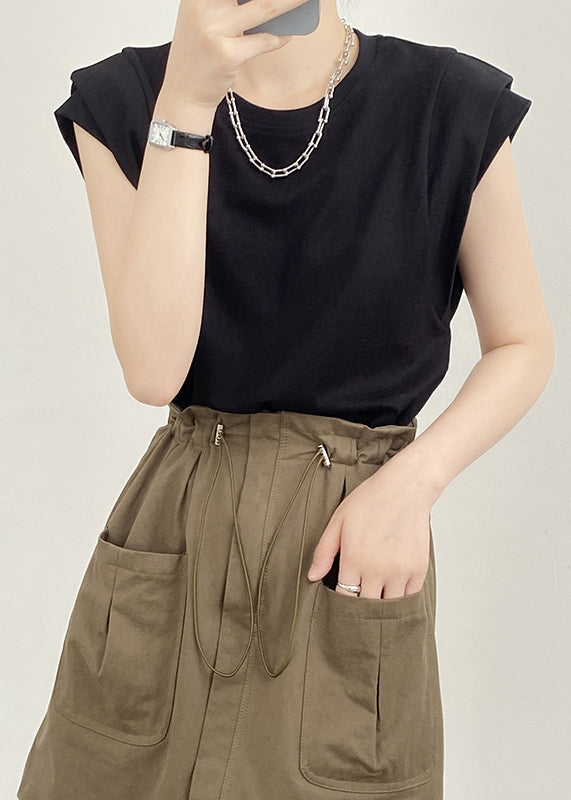 Black Cotton T Shirts O Neck Summer
