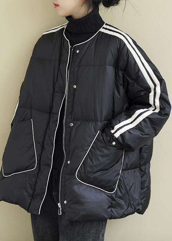 Loose Black Zippered Pockets Loose Winter Cotton Blend Coat