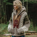 Women's Celtic Knot Irish Jacquard Contrast Print Knit Hoodie artswardrobe