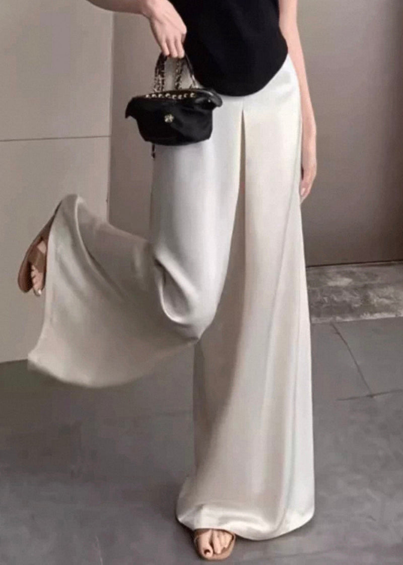 Pink High Waist Silk Wide Leg Pants Summer