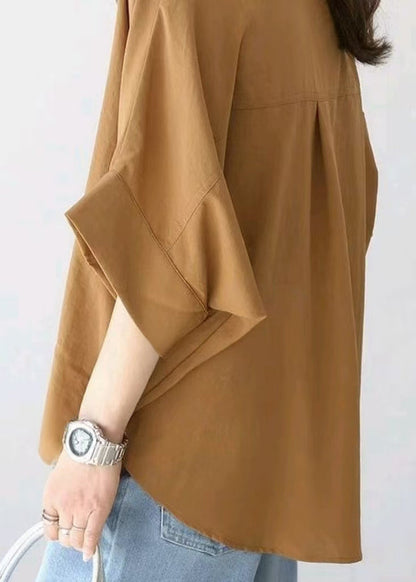 Coffee Oversized Cotton Shirt Top Summer