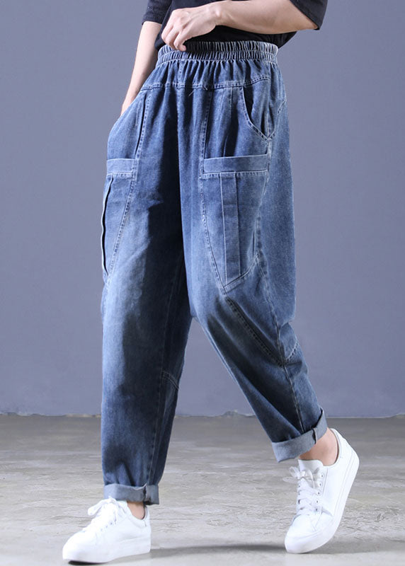 Boutique Blue Elastic Waist Pockets Harem Fall Pants