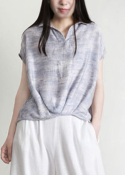 Art Light Blue Peter Pan Collar Tencel Top