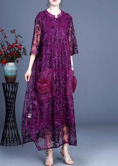 Italian Black Jacquard Long Lace Dress Spring Maxi Dress
