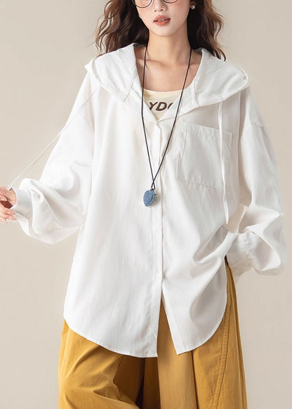 White Button Pockets Oversized Cotton Shirts