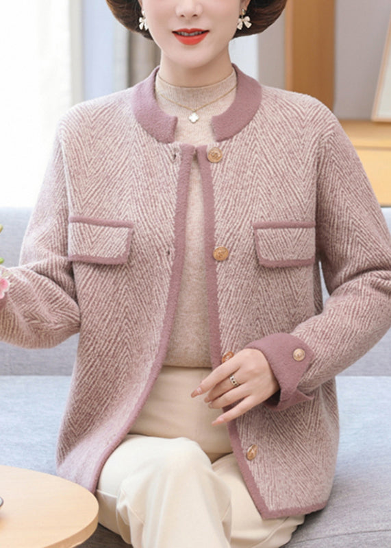 Light Purple Patchwork Mink Hair Knitted Coat Long Sleeve