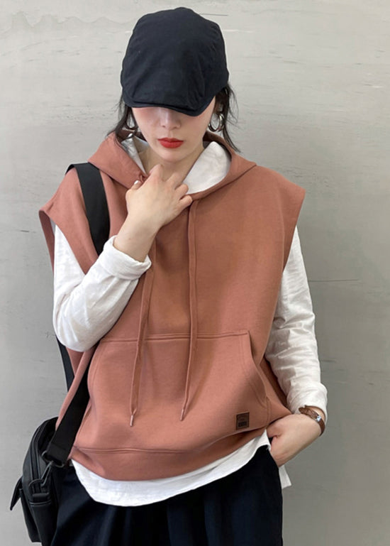 Boutique Dark Pink Hooded Cotton Sweatshirts Vest Sleeveless