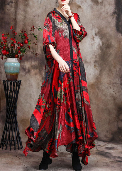 Red Retro Print Patchwork Fall Dress