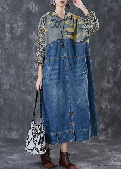 Blue Oversized Patchwork Denim Holiday Dresses Spring