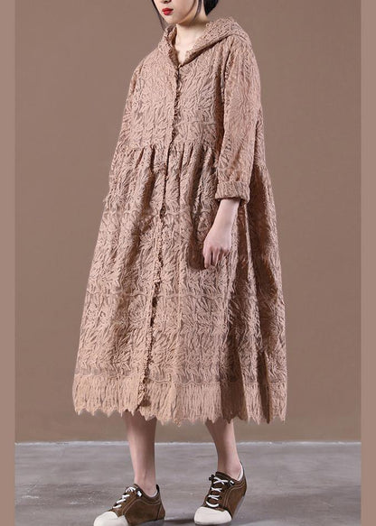 Hooded Spring Tunic Dress Loose Lace Dresses