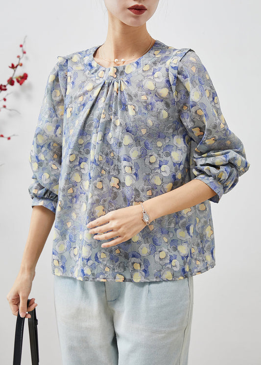 O-neck Print Linen Blouses Spring