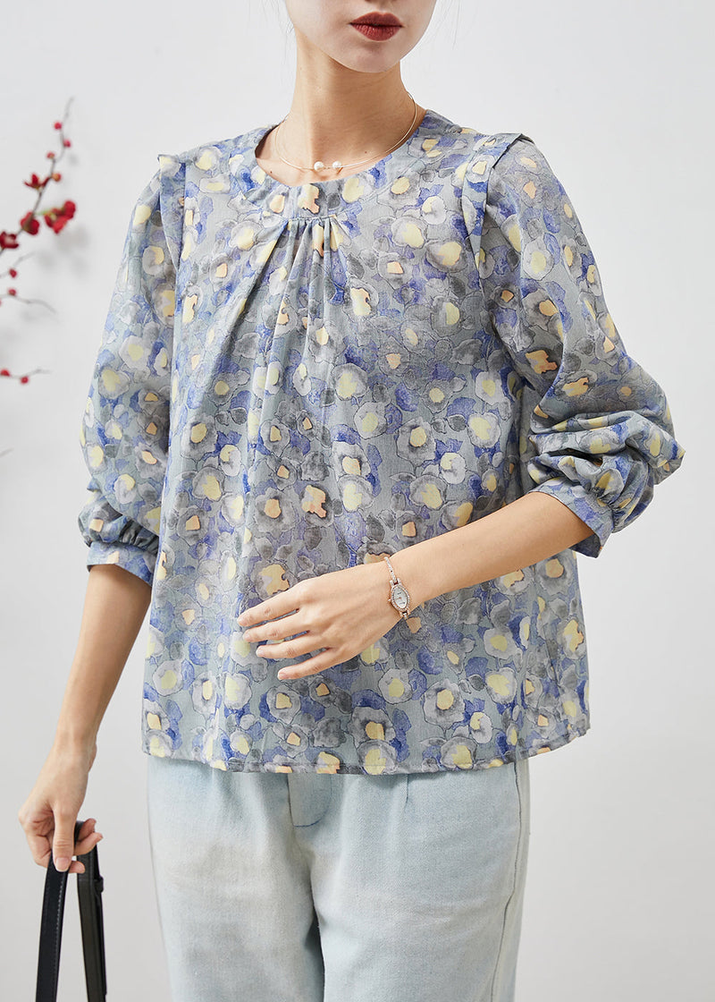 O-neck Print Linen Blouses Spring