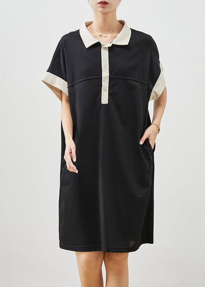 Stylish Black Oversized Pockets Cotton Pullover Dress Summer