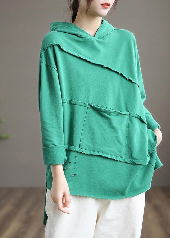 Handmade White Blouses for Hooded Patchwork Daily Spring Tops