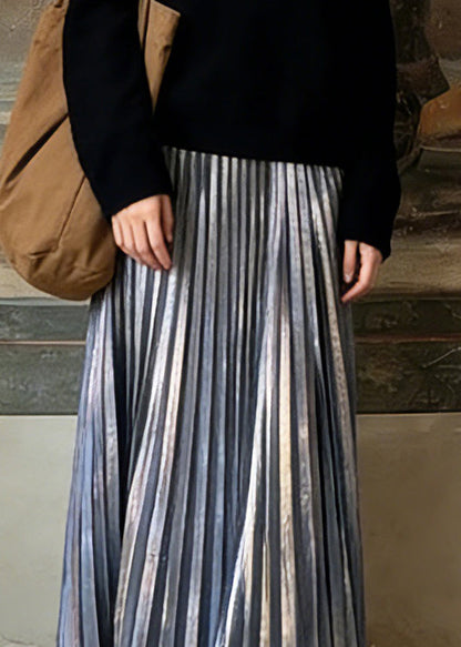 Unique Silver Elastic Waist Maxi Pleated Skirts Spring