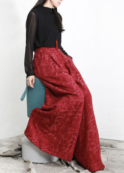Red High Waist Pockets Wide Leg Fall Pants