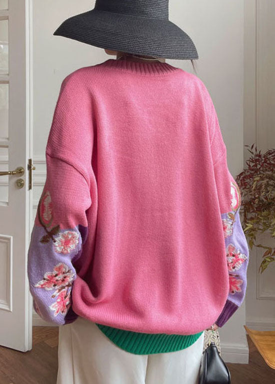 Pink Embroideried Knit Top Spring