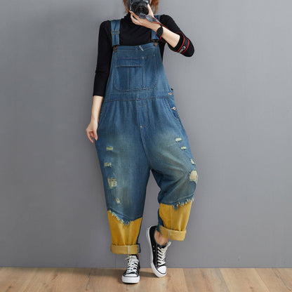 Style Denim Blue Pant Spring Hole Jumpsuit Pants