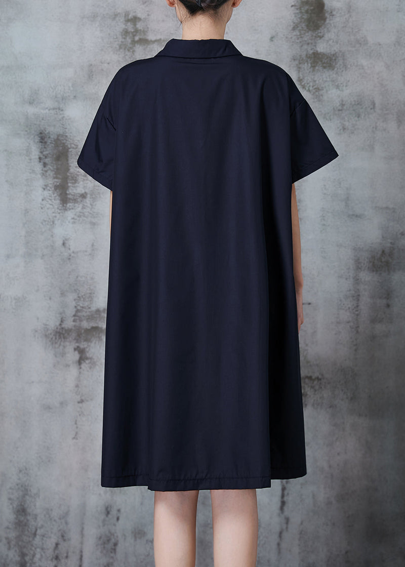 Simple Black Oversized Go Print Cotton Shirt Dress Fall