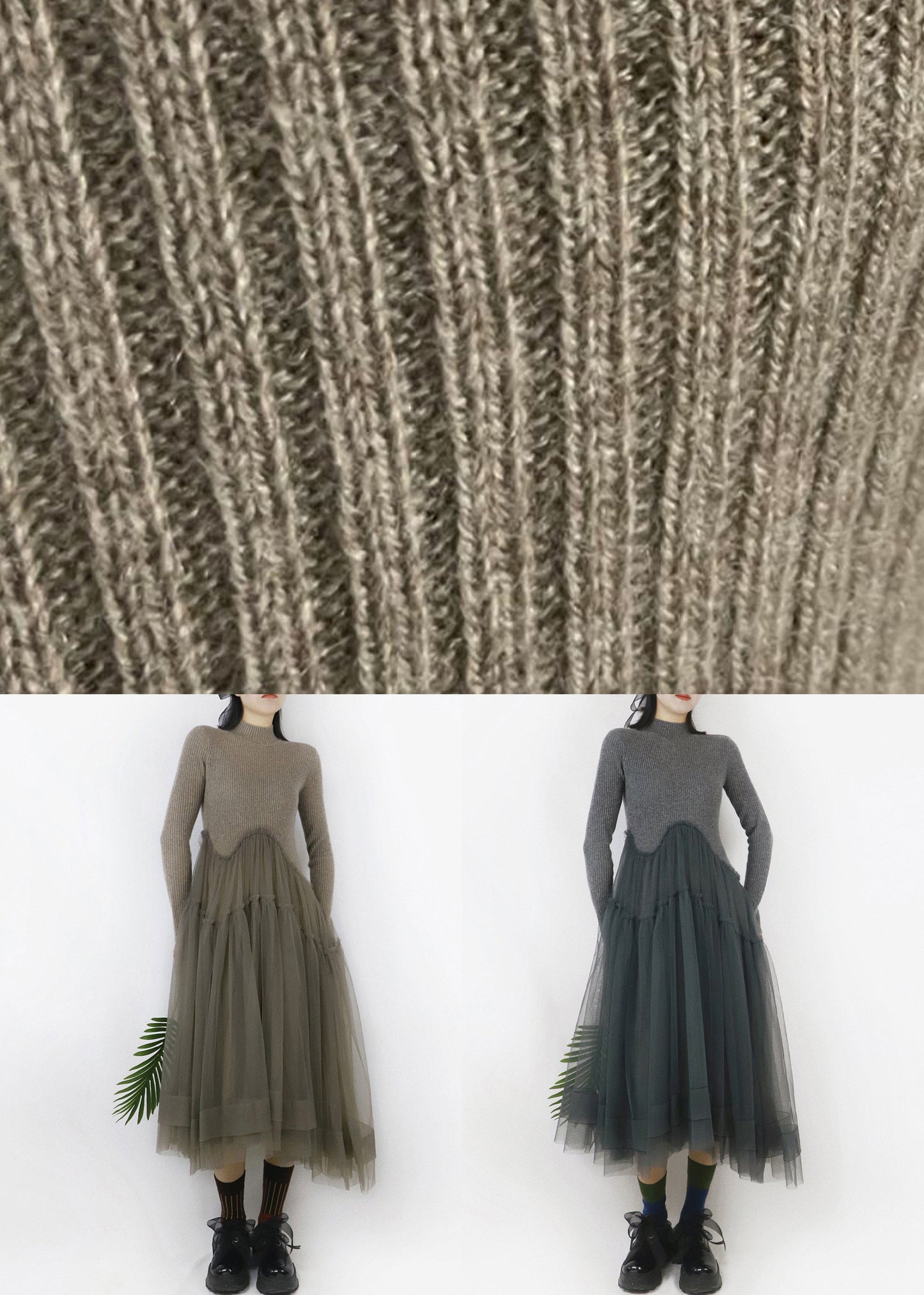 Art Dark Gray Asymmetrical Tulle Patchwork Sweater Dress Spring